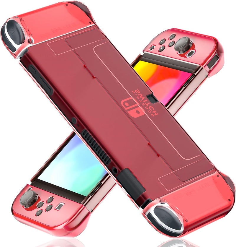 FANPL [النسخة المحسنة] حافظة شفافة قابلة للتثبيت لجهاز Nintendo Switch OLED 2021، غطاء واقي من لجهاز Switch OLED ووحدة التحكم Joy Con – قوية ومتينة، لا تسقط بسهولة (اللون الأحمر) - Image 1