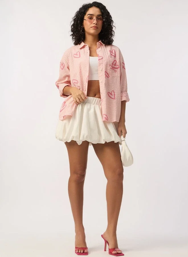 ذا سوليد ستور The Souled Store Women Oversized Fit Striped Pink Boyfriend Shirt