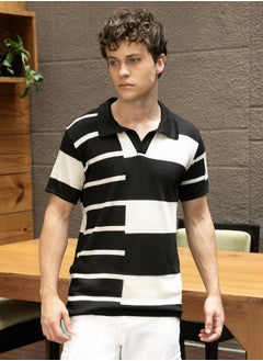 كامبوس سوترا Men's Onyx Black & Chalk White Contrast-Block Polo T-Shirt  - Image 2