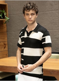 كامبوس سوترا Men's Onyx Black & Chalk White Contrast-Block Polo T-Shirt  - Image 3