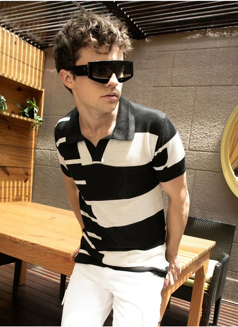 كامبوس سوترا Men's Onyx Black & Chalk White Contrast-Block Polo T-Shirt