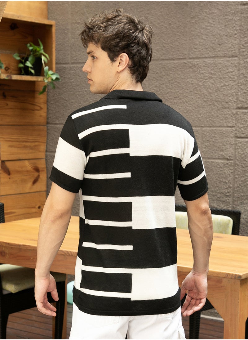 Campus Sutra Men's Onyx Black & Chalk White Contrast-Block Polo T-Shirt  - Image 5