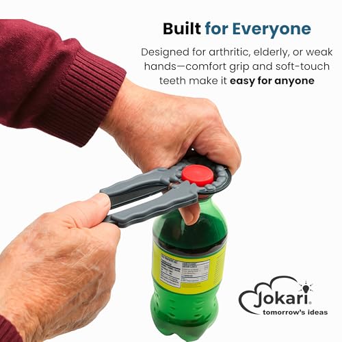 Jokari Multi Bottle Opener for Jars Bottles and Cans 3 in 1 Easy Grip Lid Opener for Weak Hands Twist Caps Pull Tabs Pop Tops and Small Lids Arthritis Aid Manual Kitchen Tool Black - Image 2