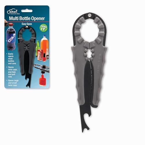 Jokari Multi Bottle Opener for Jars Bottles and Cans 3 in 1 Easy Grip Lid Opener for Weak Hands Twist Caps Pull Tabs Pop Tops and Small Lids Arthritis Aid Manual Kitchen Tool Black - Image 1