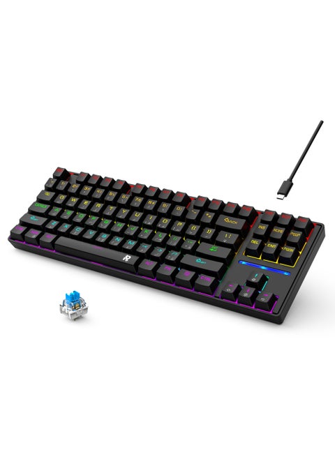 75% Gaming Keyboard Arabic English 87 Keys Mechanical Keyboard with RGB Backlit 19 Modes Wired Mini Keyboard PBT Keycaps for PC Gaming and Working (Blue Switch)