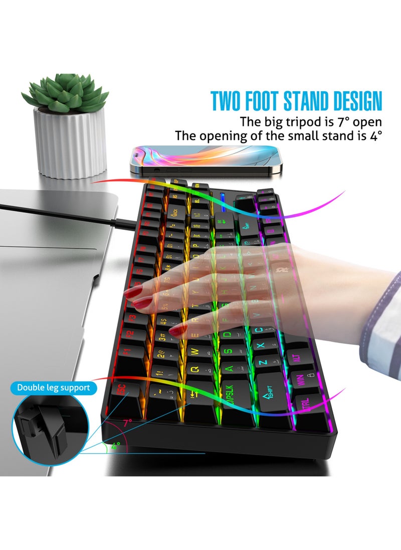 Rock Pow - 75% Gaming Keyboard Arabic English 87 Keys Mechanical Keyboard with RGB Backlit 19 Modes Wired Mini Keyboard PBT Keycaps for PC Gaming and Working (Blue Switch) - Image 1