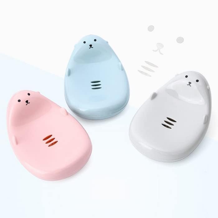 MR. JV MR.JV Cute Cartoon Plastic Draining Soap Dish for Bathroom & Shower - Waterproof Wall-Mounted Soap Holder, Strainer Soap Case, and Dish Scrub Sponge Container. [Pack of 2] - Image 4