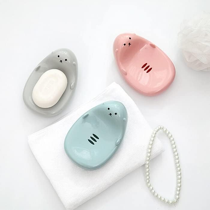 MR. JV MR.JV Cute Cartoon Plastic Draining Soap Dish for Bathroom & Shower - Waterproof Wall-Mounted Soap Holder, Strainer Soap Case, and Dish Scrub Sponge Container. [Pack of 2] - Image 2