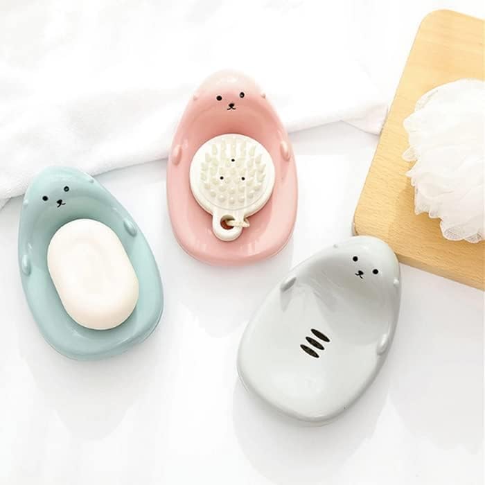 MR. JV MR.JV Cute Cartoon Plastic Draining Soap Dish for Bathroom & Shower - Waterproof Wall-Mounted Soap Holder, Strainer Soap Case, and Dish Scrub Sponge Container. [Pack of 2] - Image 3