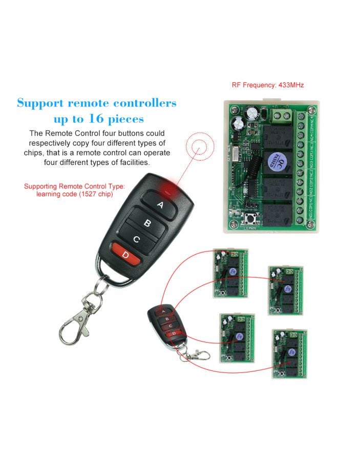 4-Channel Wireless Remote Control Switch Relay Smart Home Automation Device Green/White/Black - Image 2