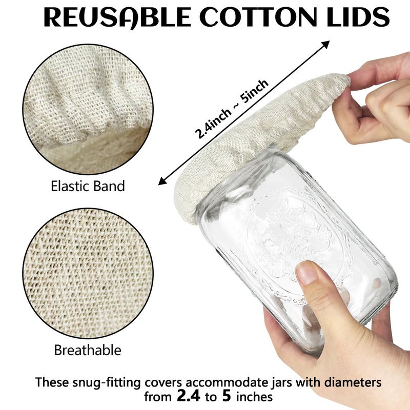 Artcome 6-Pack Reusable Sourdough Jar Covers - Cotton Lids for Sourdough Starter, Kombucha, and Fermentation Jars, Organic Unbleached 100% Cotton Caps (Fits 2.4" - 5" Jar Mouths) - Image 3