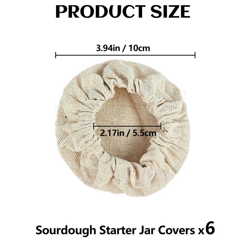 Artcome 6-Pack Reusable Sourdough Jar Covers - Cotton Lids for Sourdough Starter, Kombucha, and Fermentation Jars, Organic Unbleached 100% Cotton Caps (Fits 2.4" - 5" Jar Mouths) - Image 2