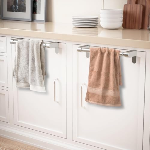 VEHHE Retractable Kitchen Towel Holder, Hand Screwed Telescopic Over The Door Towel Rack with Hooks Adjustable to Cabinet Door Thickness, with EVA Foam Pad, L10.3~17 X W2.75 X H2.36 inches (Silver) - Image 2