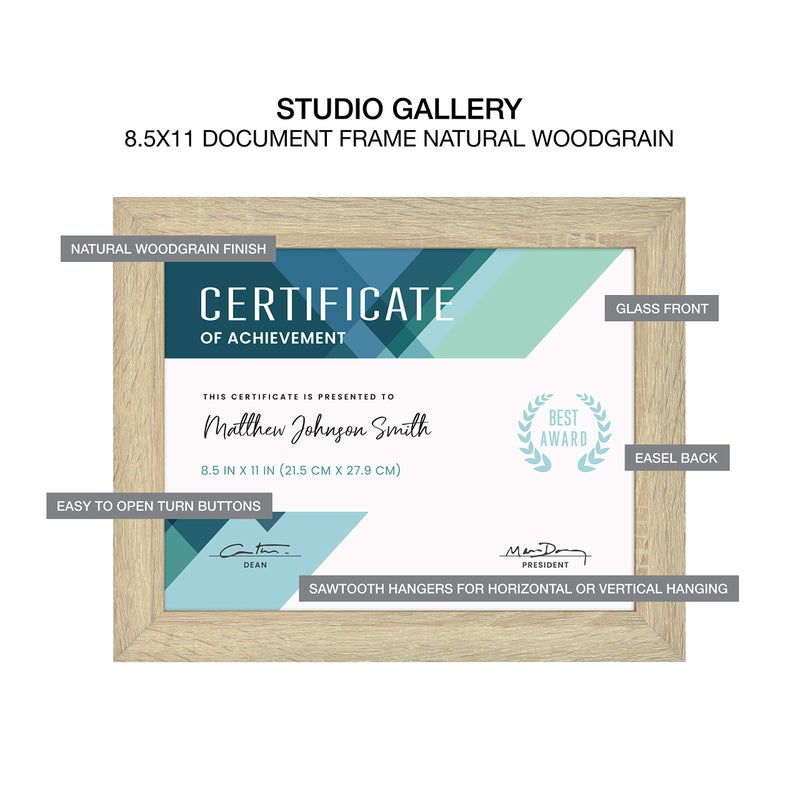 MCS Studio Gallery 8.5x11 Picture Frame Natural Woodgrain  Rectangle Photo Frame for Photos  Posters & Art Prints & Easel for Tapletop Display (1-Pack) - Image 5