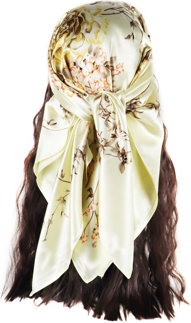 Vabovin 35" Silk Like Satin Scarf for Women - Large Square Headscarf, Floral Pattern, Multi-purpose Hair Wrap - Image 2