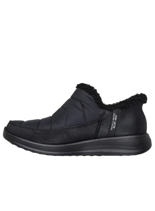 SKECHERS Women's Cozy Escape-Snow Puff Slipper, Black/Black, 38.5 EU - Image 2