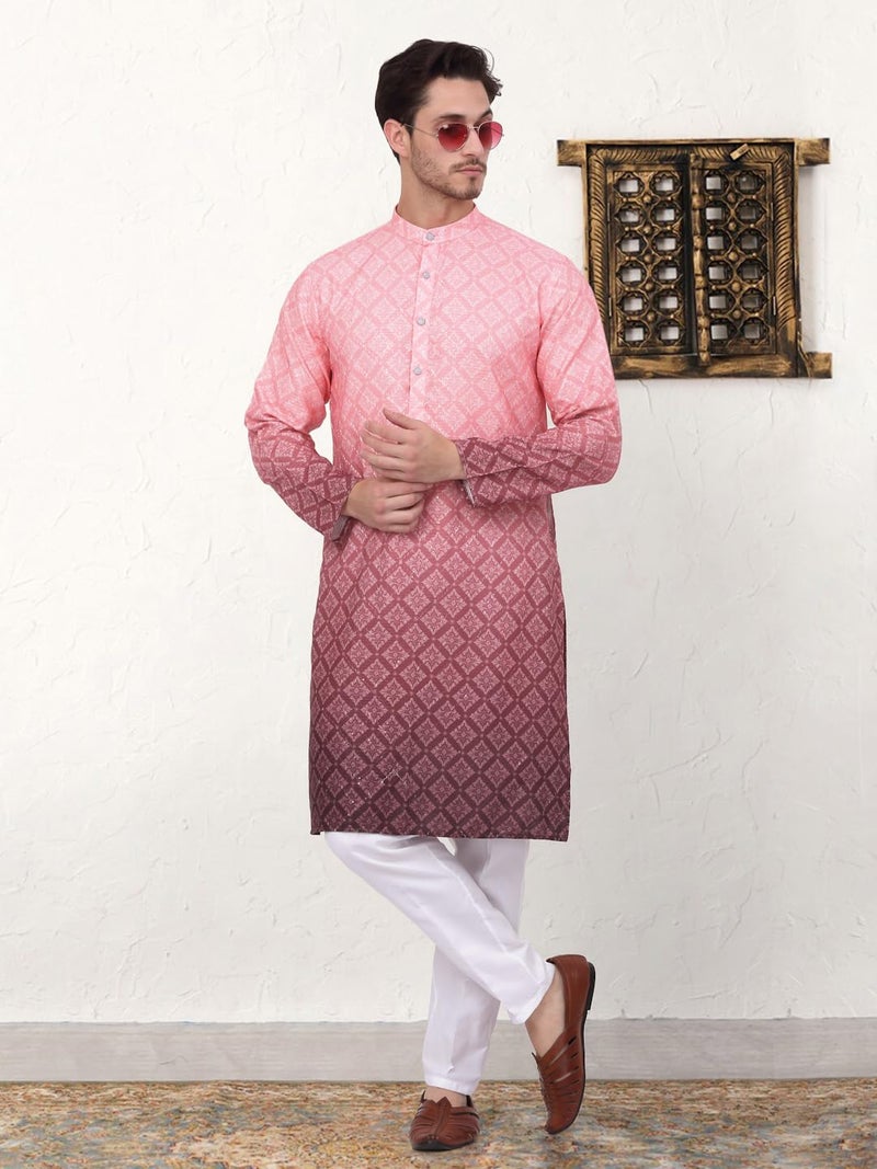Jompers Men's Coral Ombre Pure Cotton Straight Kurta (Coral, M) - Image 4