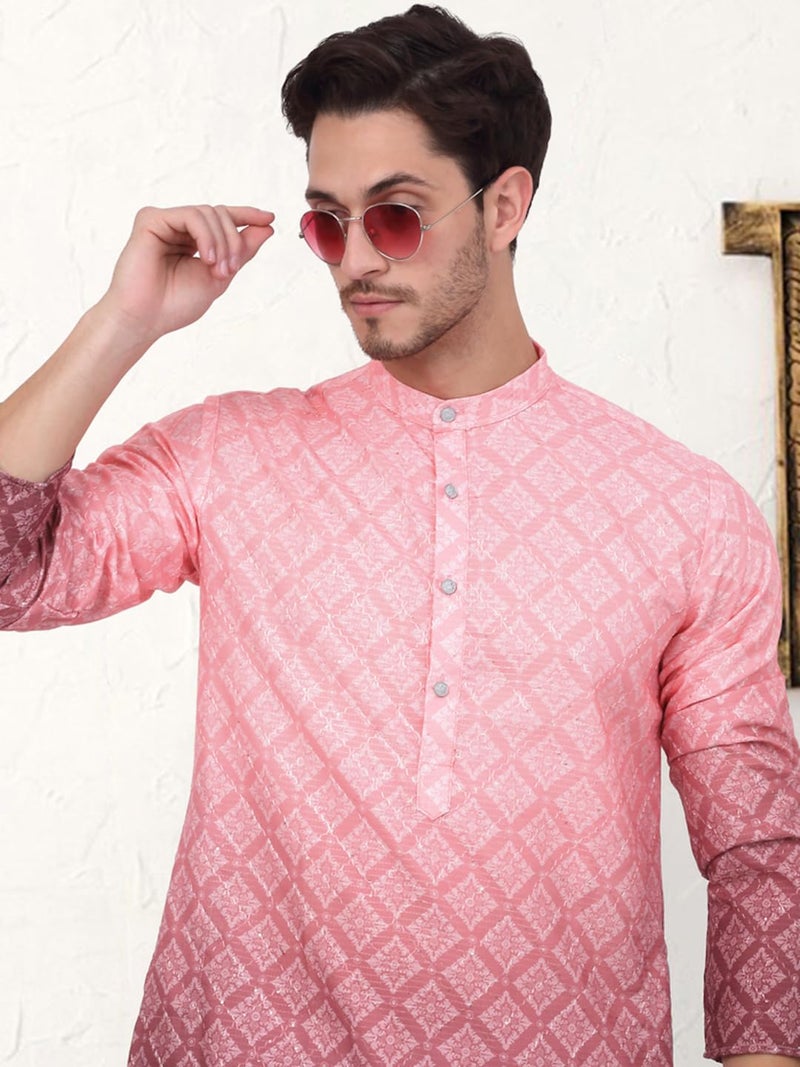 Jompers Men's Coral Ombre Pure Cotton Straight Kurta (Coral, M) - Image 5