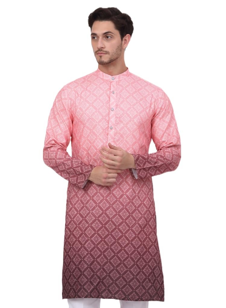 Jompers Men's Coral Ombre Pure Cotton Straight Kurta (Coral, M) - Image 1
