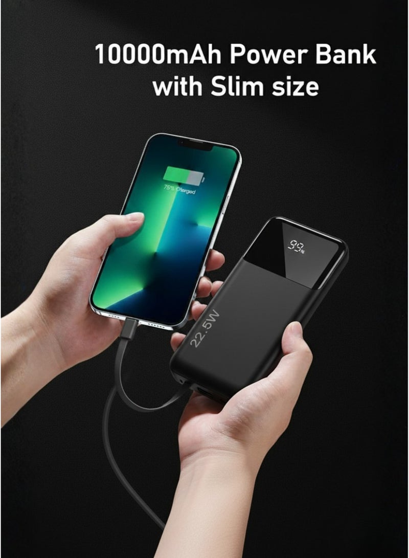 Levino Power Bank 10000mAh 22.5W Fast Charging, Flight Approved Lightweight Portable Powerbank with 4 Built-in Cables (USB, Type-C, Lightning, Mini USB), 2 USB + Type-C Port, Overheat Protection & Auto Charging Stop, Universal Fast Charger – Black - Image 3