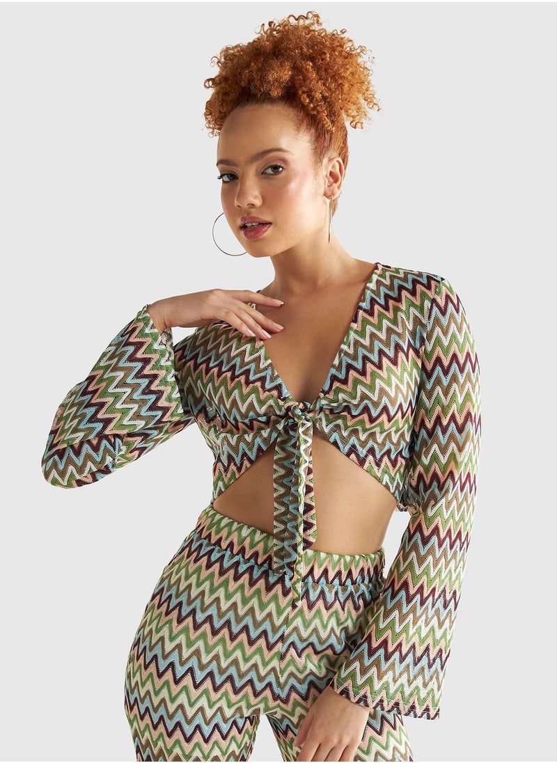 FAV Printed Tie Detail Crop Top  - Image 1