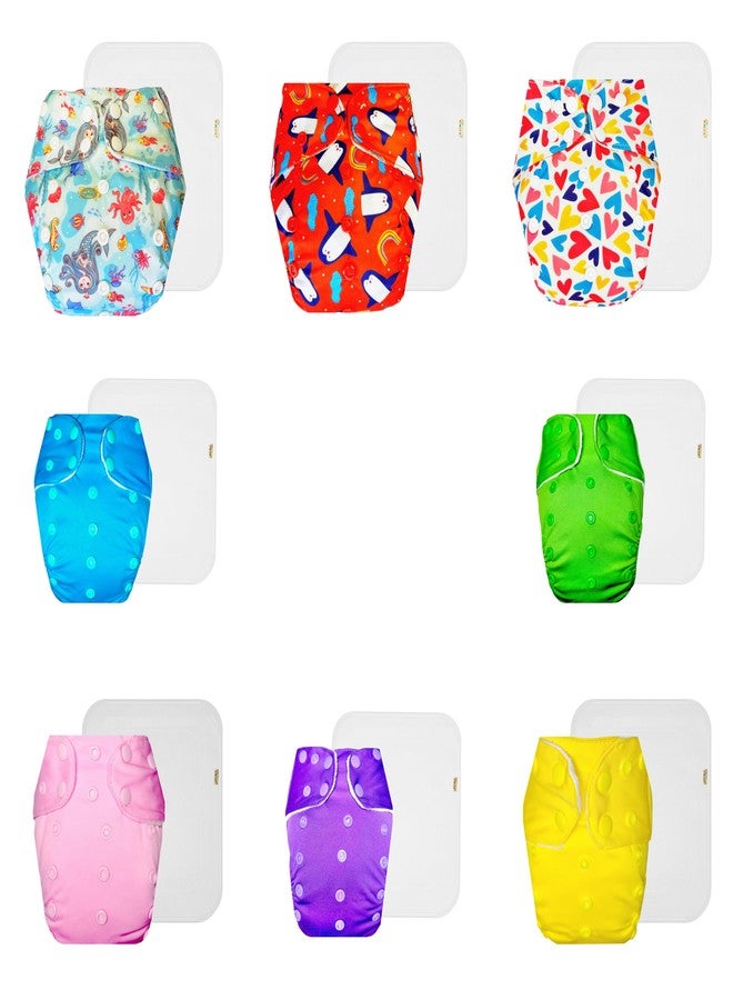 Dumbledo Premium Cloth Diaper with Cotton Insert (Pack of 8) | Soft & Gentle | Reusable & Washable | Adjustable Snaps | All-Day Wear | 3 Months - 3 Years | Unisex Baby - Image 1