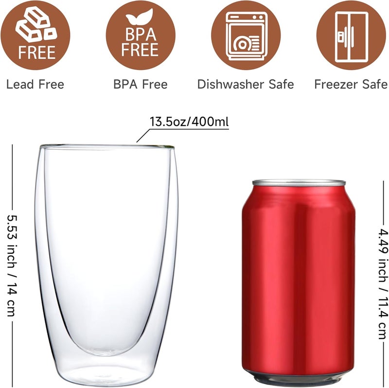 CnGlass Double Wall Thermo Glass Coffee Cup 13.5 oz,Clear Insulated Glass Coffee Mug for Latte Cappuccino Tea Milk,Set of 4 - Image 2