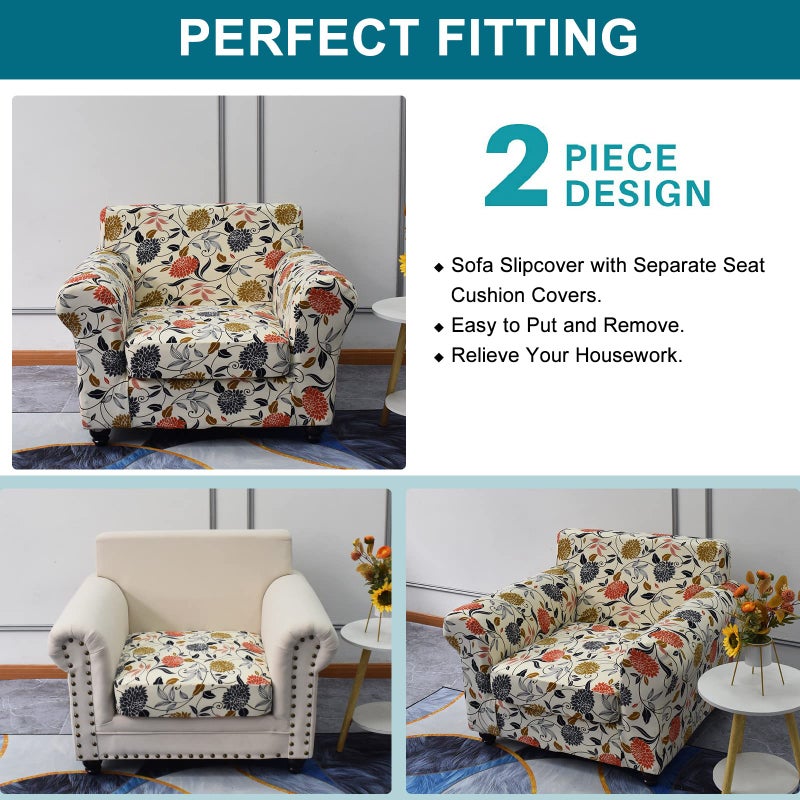 KRFOONN 2 Piece Chair Covers Printed Sofa Covers Couch Covers Washable Armchair Sofa Couch Slipcover Furniture Protector with Elastic Bottom for Living Room (Armchair, 01), Small - Image 3