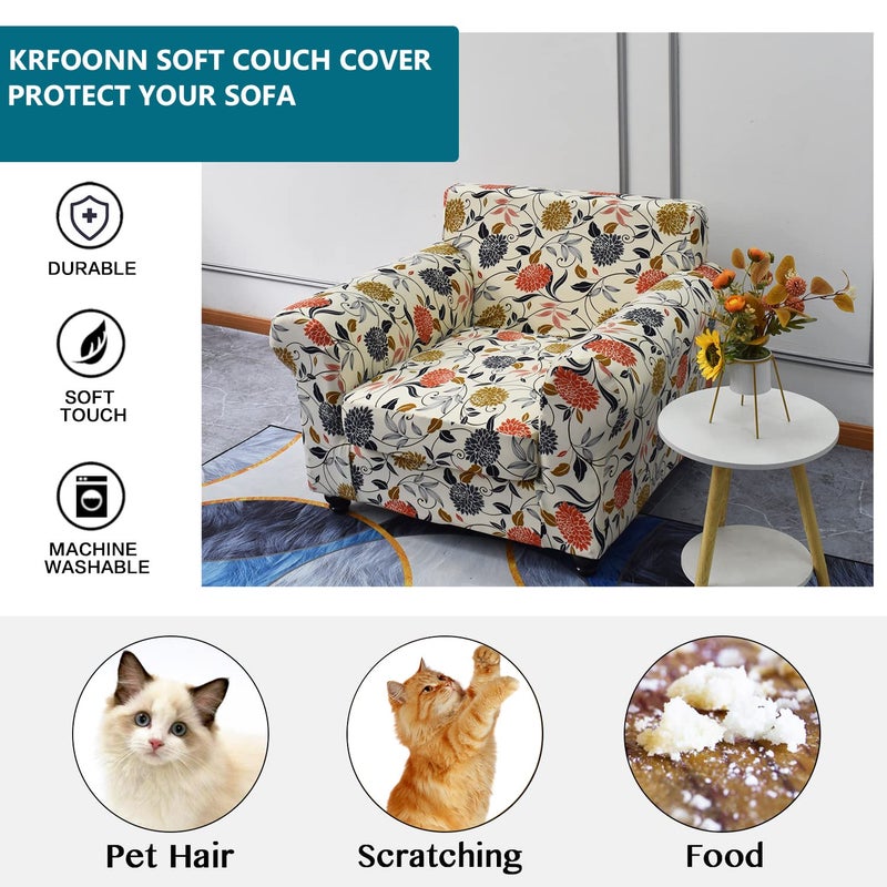 KRFOONN 2 Piece Chair Covers Printed Sofa Covers Couch Covers Washable Armchair Sofa Couch Slipcover Furniture Protector with Elastic Bottom for Living Room (Armchair, 01), Small - Image 4