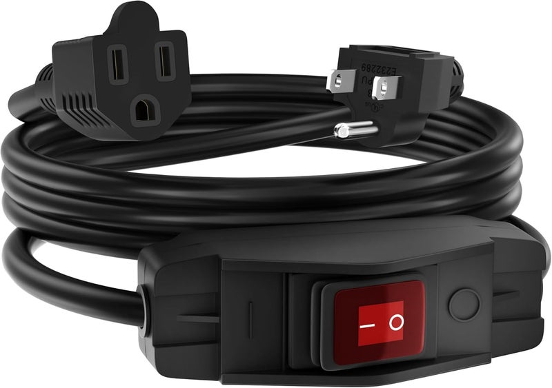 Joinfworld سلك تمديد مزود بمفتاح من Join fworld بطول 8 أقدام للاستخدام الخارجي، 14 AWG، ثلاثي الشعب، مع مفتاح تشغيل/إيقاف 15 A 125 V، ومفتاح طاقة مضاء مدمج مقاوم للماء للمعدات الكهربائية - Image 1