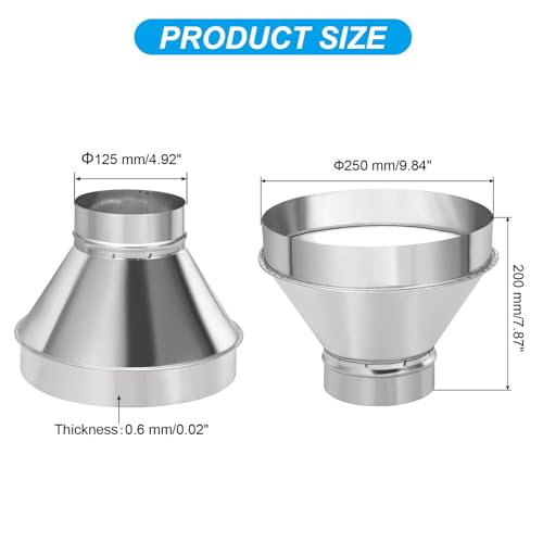 PATIKIL 10 Inch to 5 Inch Round Duct Reducer Increaser Connector, Galvanized Steel Air Duct Adapter Pipe Fitting for Bathroom Kitchen Inline Ventilation Systems, Silver Tone - Image 2