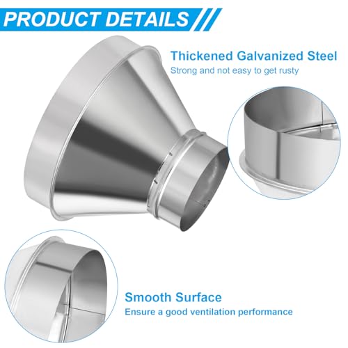 PATIKIL 10 Inch to 5 Inch Round Duct Reducer Increaser Connector, Galvanized Steel Air Duct Adapter Pipe Fitting for Bathroom Kitchen Inline Ventilation Systems, Silver Tone - Image 3