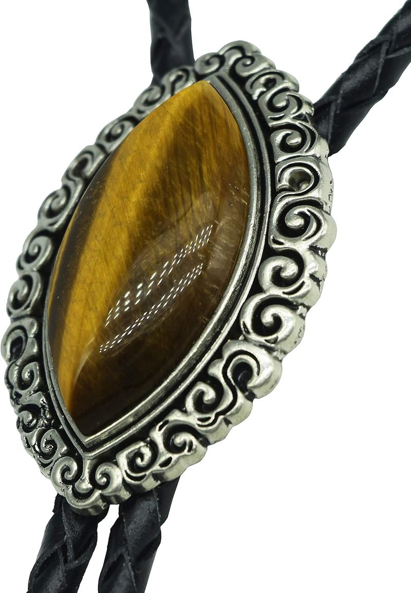Moranse Bolo Tie with Natural Tiger Eye Stone Celtic Style Genuine and Cowhide Rope - Image 3