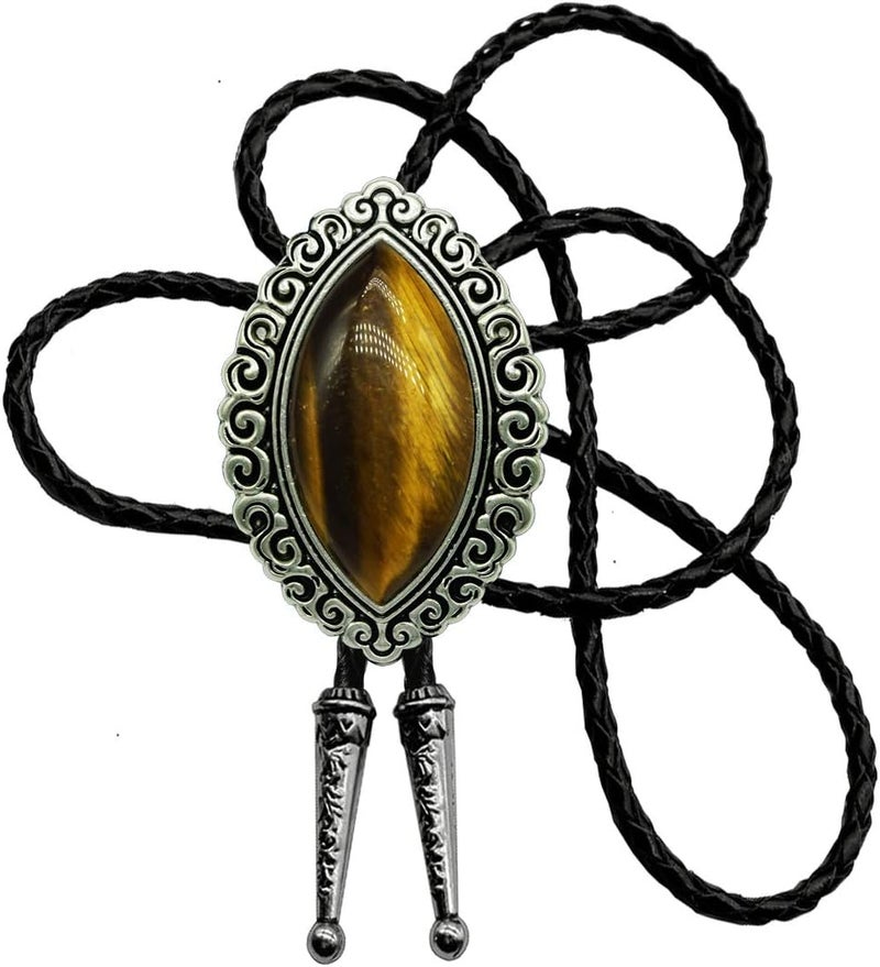 Moranse Bolo Tie with Natural Tiger Eye Stone Celtic Style Genuine and Cowhide Rope - Image 1