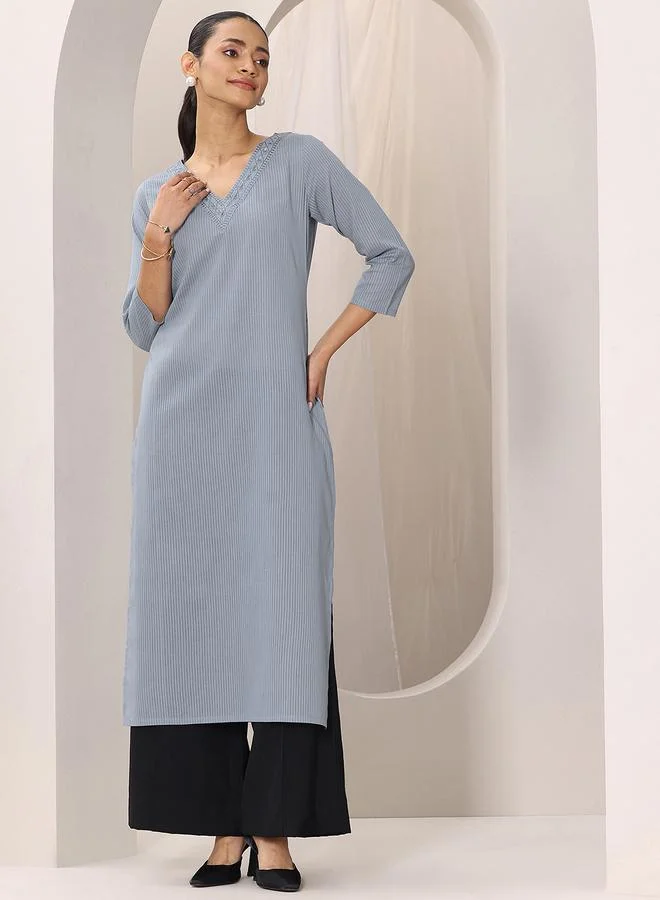 لباس Blue Striped Cotton Straight Kurta