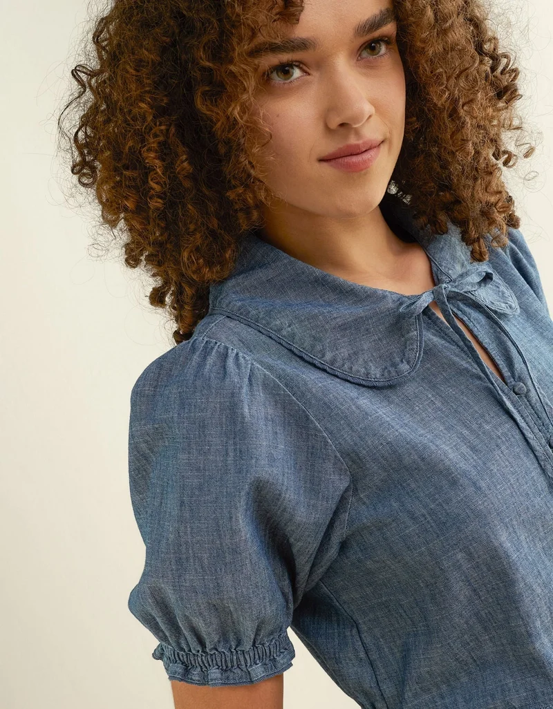 American Eagle  AE Chambray Puff Sleeve Top for Women | Best Price UAE