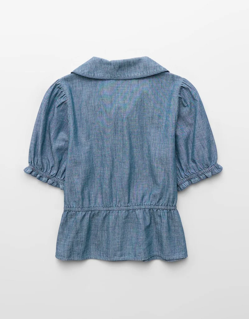 American Eagle  AE Chambray Puff Sleeve Top for Women | Best Price UAE