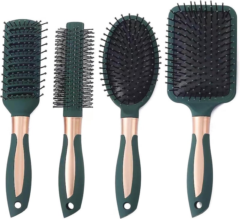 ChicAbode 4 Pcs Hair Brush Set,Anti Static Massage Oval Comb,Detangling Brush Round Hair Brush Vent Hair Brush,Flexible Soft Pin Bristles for Long Thick Curly Wavy Dry Damaged Hair - Image 1