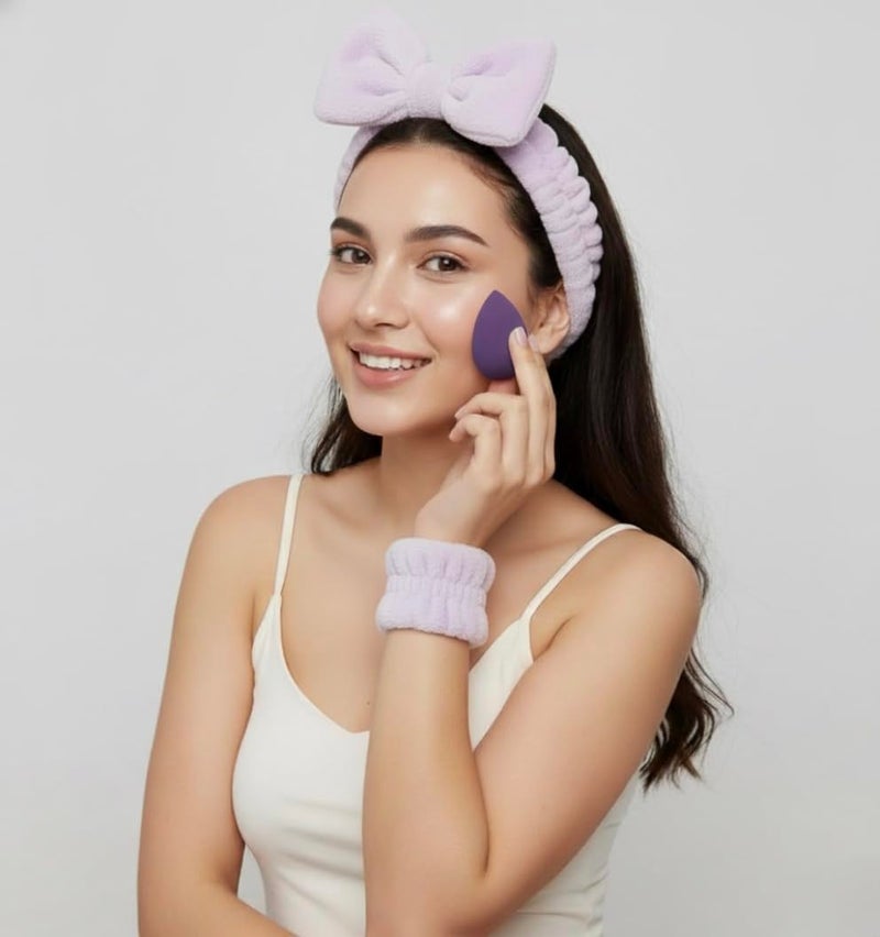 Gilded Cloud Headband Wristband Blender Sponge Set for Skincare, Beauty care, Puff, Facial, Spa, Face Wash, Soft Egg 5 Pics Combo Pack (Purple, Normal) - Image 5