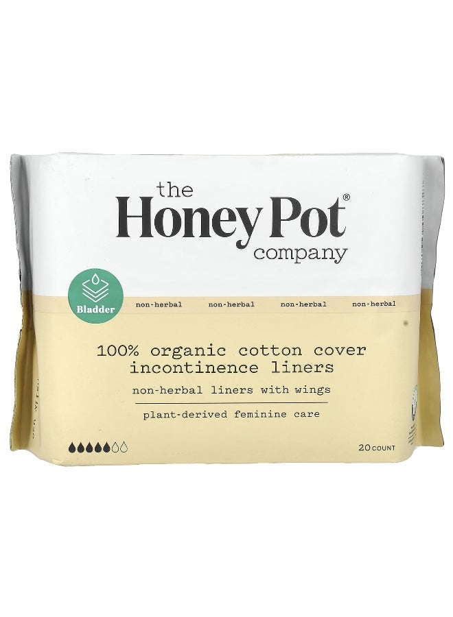 The Honey Pot Company, Non-Herbal Cotton Liners With Wings, Organic Incontinence Liners, 20 Count - Image 1