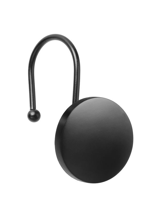 SIMPLE CLEVER HOMES 365 Decorative Shower Curtain Hooks, Modern Style Round Flat-back Button Design for Bathroom Decor, Matte Black - Image 1