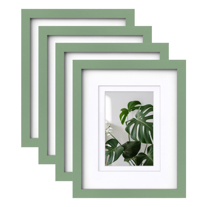 Egofine 8x10 إطارات الصور 4pcs مصنوعة من شاشة الخشب الصلبة 4x6 و 5x7 مع حصيرة مغطاة بملفات زجاجية لعرض أعلى الجدول وإطار صورة تصاعد الجدار الأخضر - Image 1