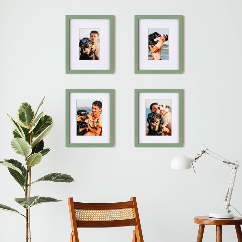 Egofine 8x10 إطارات الصور 4pcs مصنوعة من شاشة الخشب الصلبة 4x6 و 5x7 مع حصيرة مغطاة بملفات زجاجية لعرض أعلى الجدول وإطار صورة تصاعد الجدار الأخضر - Image 5