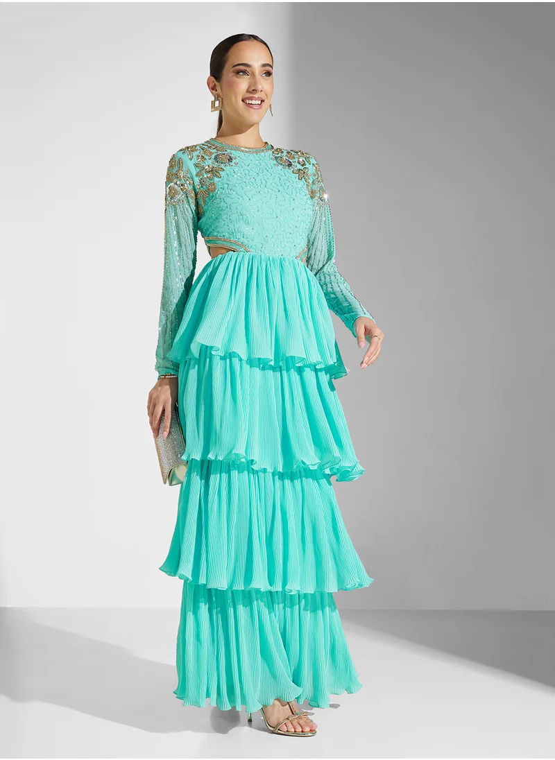 فيرجوس لاونج Embellished Puff Sleeve Ruffled Dress