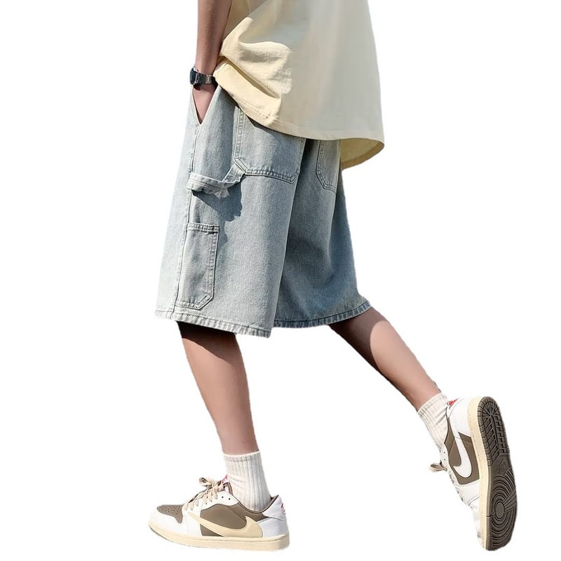 2023 Slim-fit Harajuku Mid-rise Denim Capris Light Blue  - Image 4