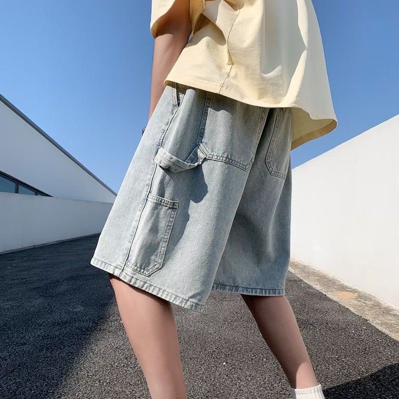 2023 Slim-fit Harajuku Mid-rise Denim Capris Light Blue  - Image 1
