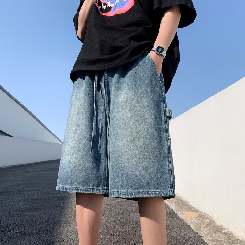 2023 Slim-fit Harajuku Mid-rise Denim Capris Light Blue  - Image 2