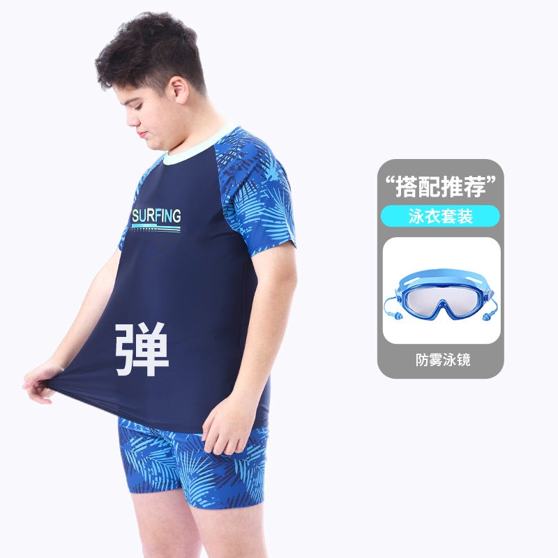 Fat Children, Strong Children, Big Children Sun Protection Short Sleeve Swimsuit Set Upf50+, Professional Sun Protection Pool Beach Worry-Free - Image 1
