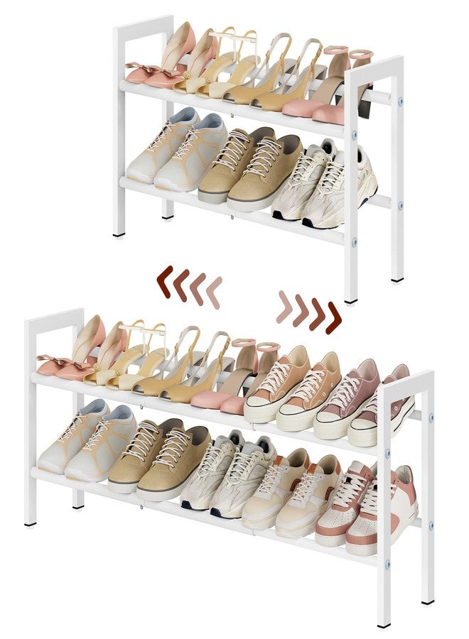 FAVOOSTY 2-Tier Expandable Shoe Rack, Adjustable Shoe Shelf Storage Organizer Space Saving Metal Free Standing Shoe Rack for Entryway Closet Doorway, White - Image 1