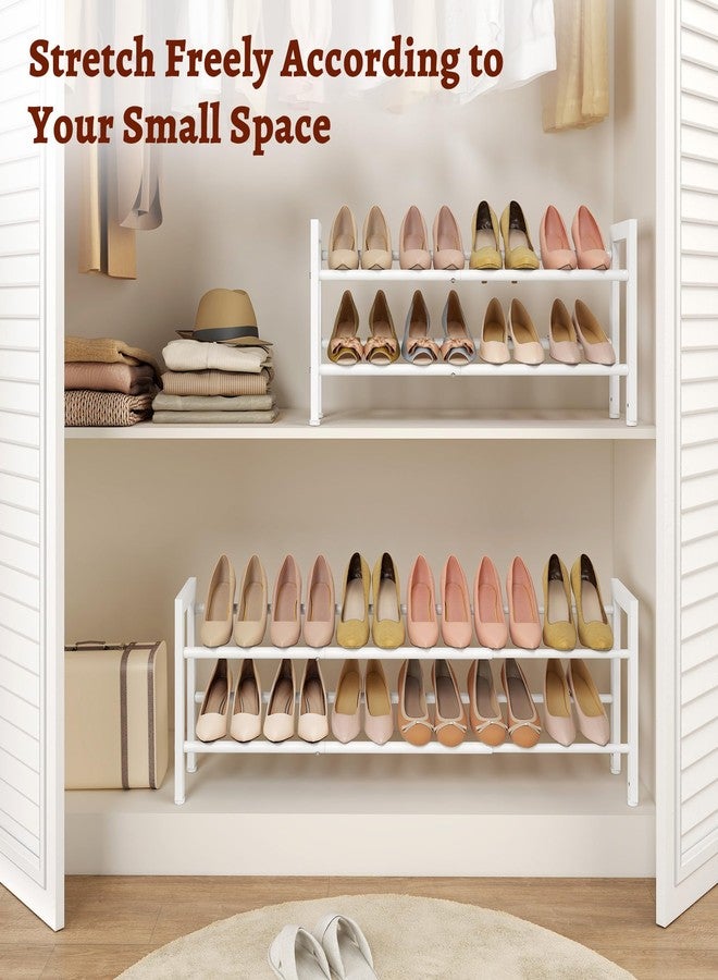 FAVOOSTY 2-Tier Expandable Shoe Rack, Adjustable Shoe Shelf Storage Organizer Space Saving Metal Free Standing Shoe Rack for Entryway Closet Doorway, White - Image 2